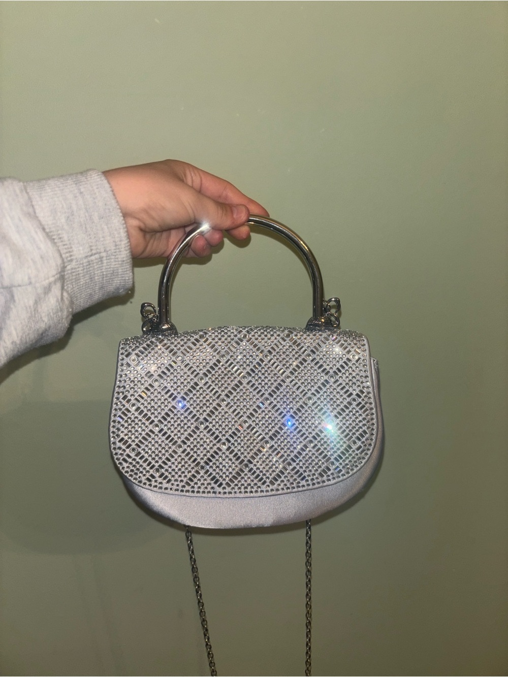Crystal-Embellished Mini Top-Handle Bag in Silver